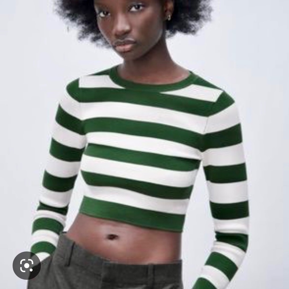 (Price Negotiable) Zara green & white stripped sweater crop top